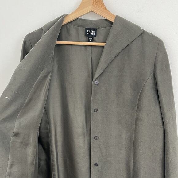 Eileen Fisher 100% Silk Long-Line Lightweight Blazer Jacket Artsy Neutral Small - Picture 5 of 11